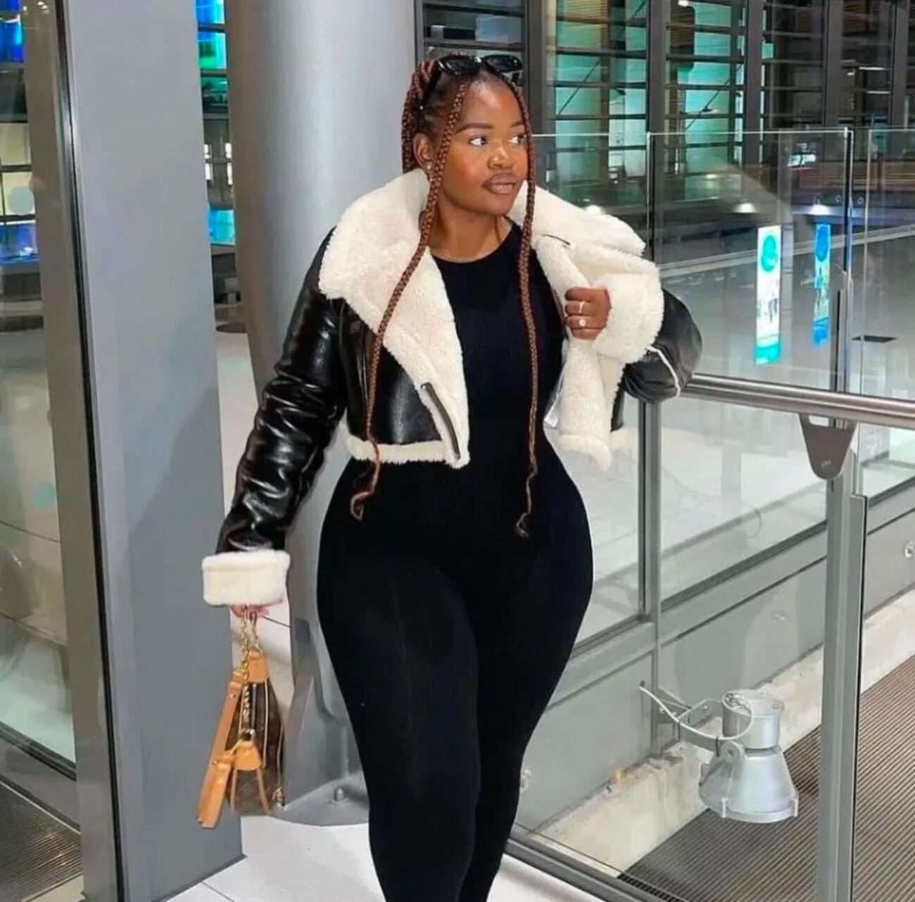 Cropped Faux Leather Shearling Jacket - Image 2
