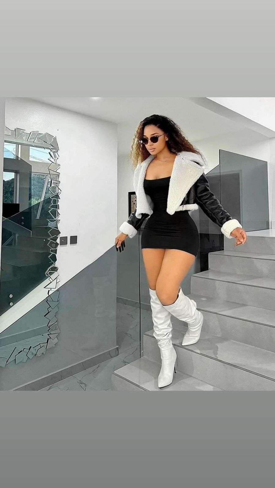 Cropped Faux Leather Shearling Jacket - Image 5
